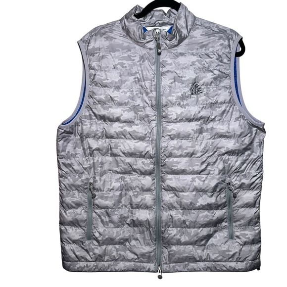 Peter Millar Other - Peter Millar Crown Sport Quilted Vest Mens L Gray Camo Hyperlight Golf Full Zip